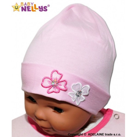 Bavlněná čepička Kytičky Baby Nellys ® - sv. růžová