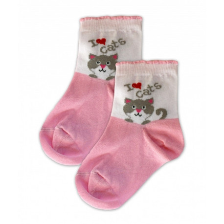 Baby Nellys Bavlněné ponožky I love cats - růžovo/bílé