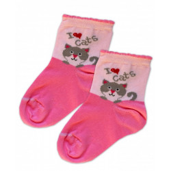 Baby Nellys Bavlněné ponožky I love cats - růžovo/sv. růžové, vel. 17-18cm