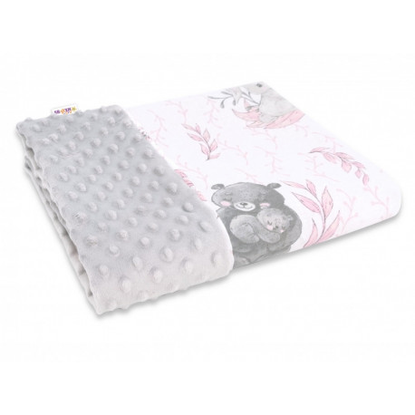 Baby Nellys Bavlněná deka s Minky 100x75cm, LULU natural, růžová, šedá