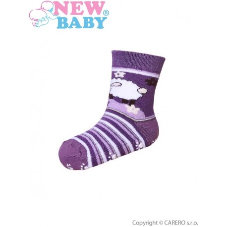 Kojenecké froté ponožky New Baby s ABS fialové s kytičkami