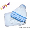 BABY NELLYS Zimní čepička s šálou - s imitací volánku - modrá