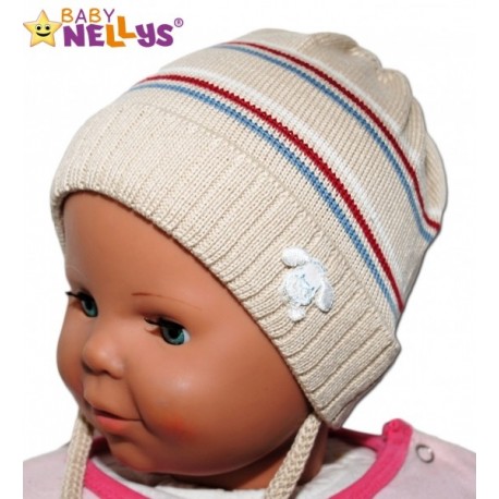 Čepička Proužek Baby Nellys ® na zavazování - béžová