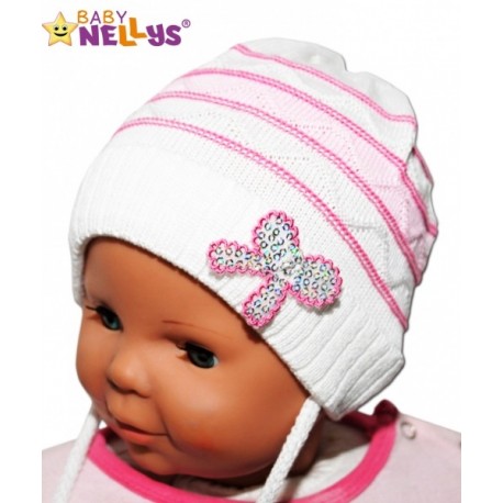 Čepička Proužek Baby Nellys ® na zavazování - bílá