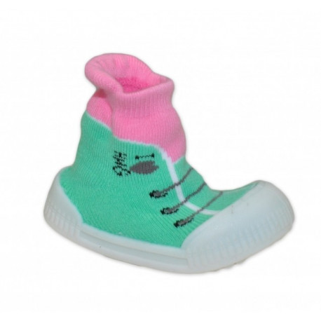 Ponožtičky s gumovou šlapkou - Tenisky - sv. zelená , růžová